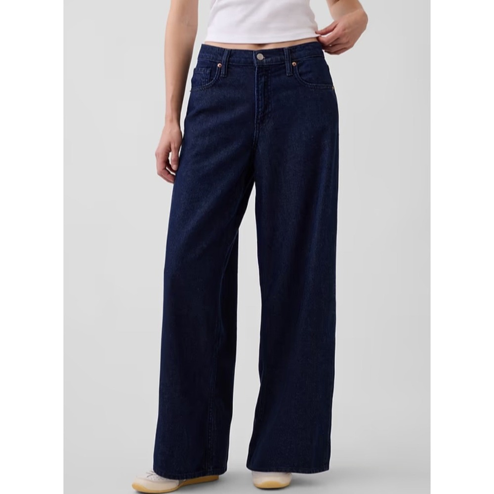 NEW Gap Baggy Ultra Soft Mid Rise Jeans Dark Wash Ultrasoft Denim Wide Leg 26